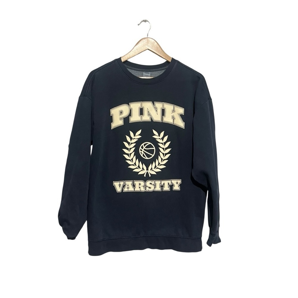 PINK Varsity Victoria's Secret Navy Blue Sweatshirt Size Medium Crew - Picture 2 of 6